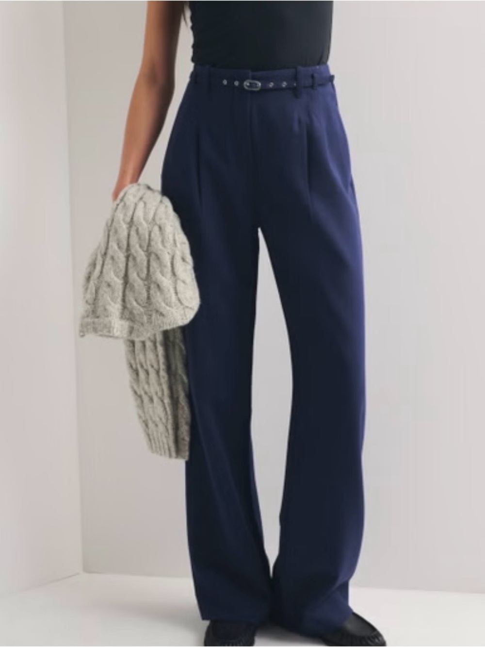High-Waist Wide-Leg Navy Pants